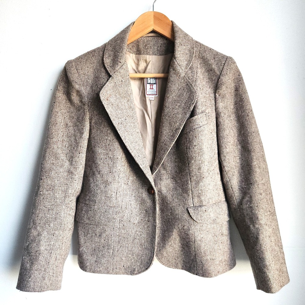 Lana II Vintage Wool Tweed Blazer Womens Small Brown 70s Tailored Notch Lapel